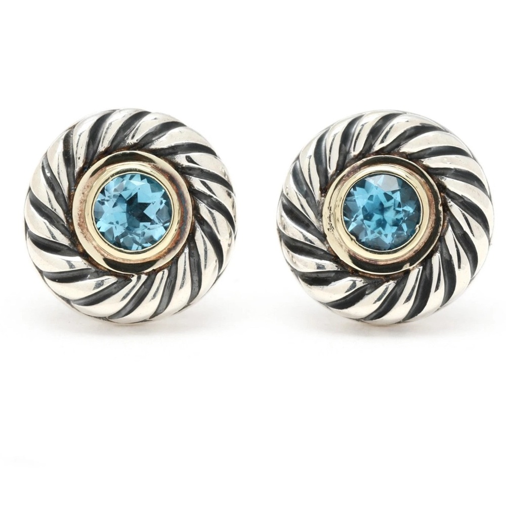 David Yurman Twisted Silver Earrings with Aquamarine